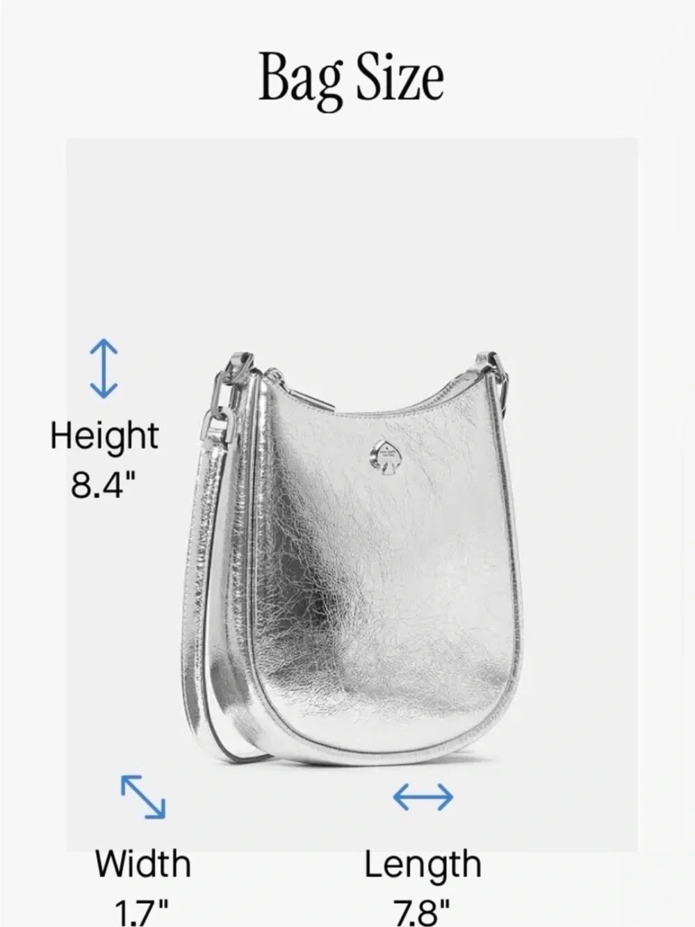 Kate Spade Kayla Small Swingpack Metallic Silver Leather Crossbody Bag. NWOT.
